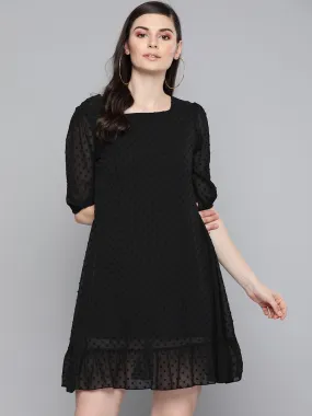 Black Dobby Frill Hem Short Dress