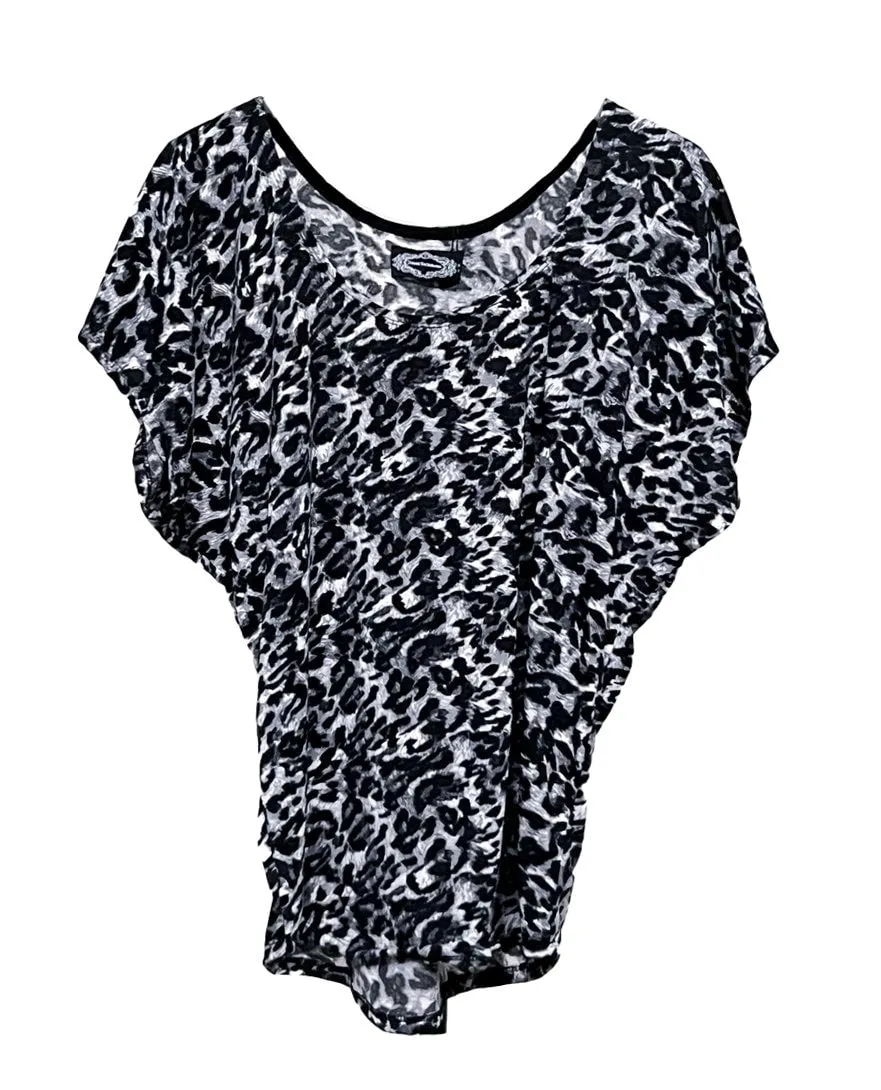 Black Gray White Animal Print Dolman Top