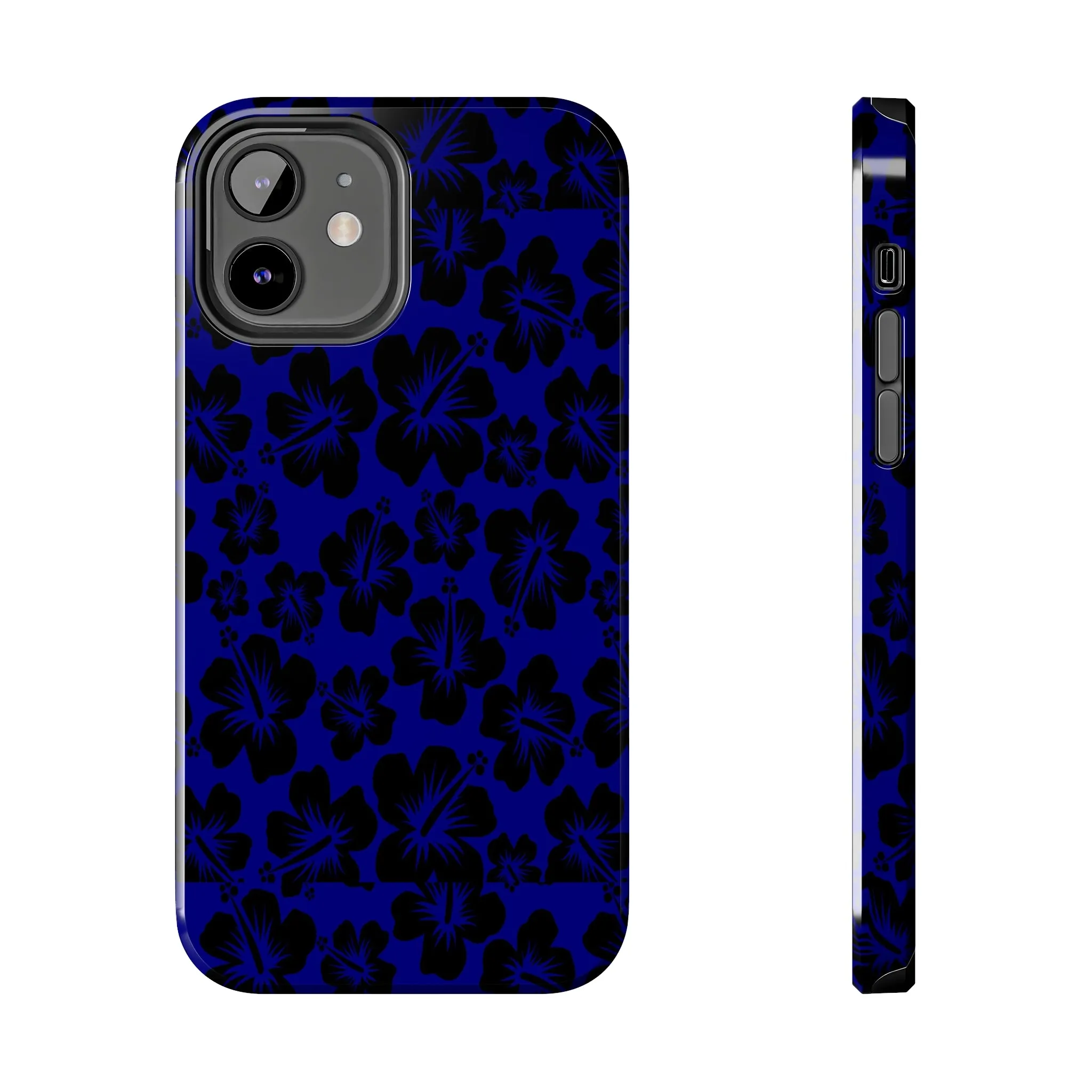 Black Hibiscus on Blue iPhone Tough Phone Cases