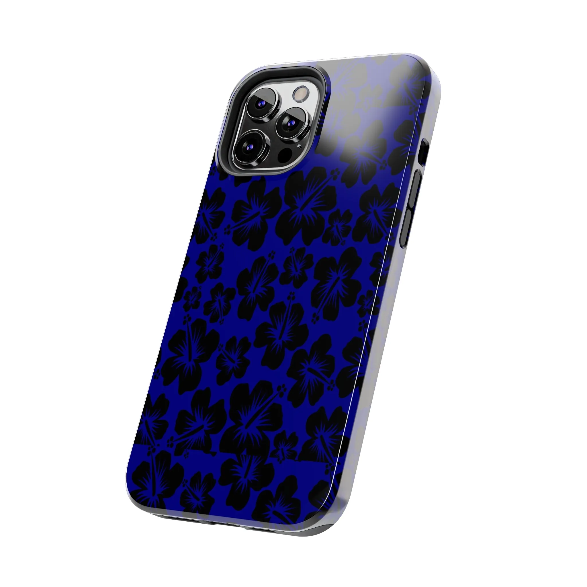 Black Hibiscus on Blue iPhone Tough Phone Cases