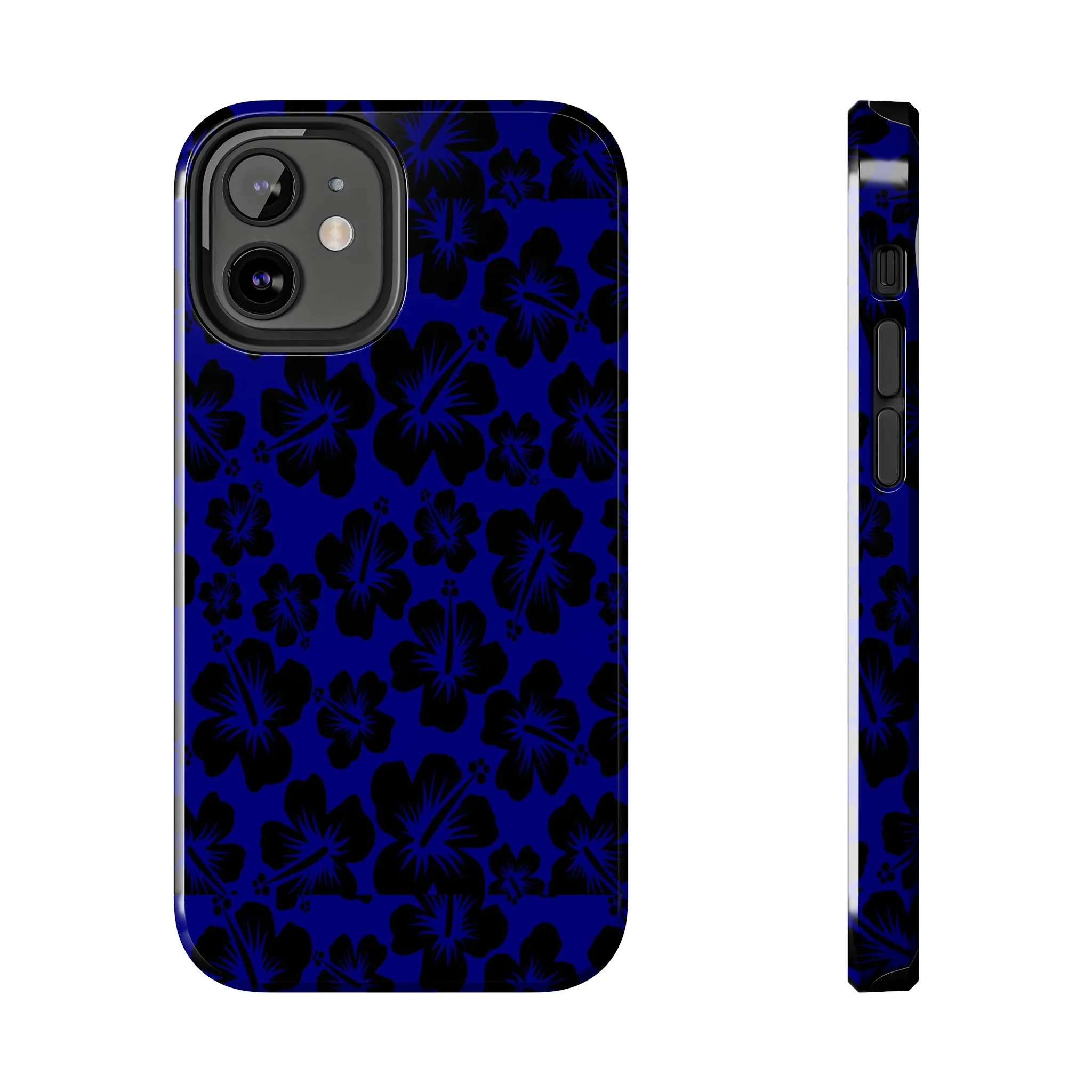 Black Hibiscus on Blue iPhone Tough Phone Cases