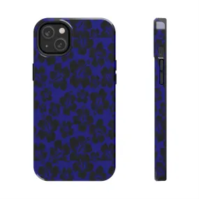 Black Hibiscus on Blue iPhone Tough Phone Cases