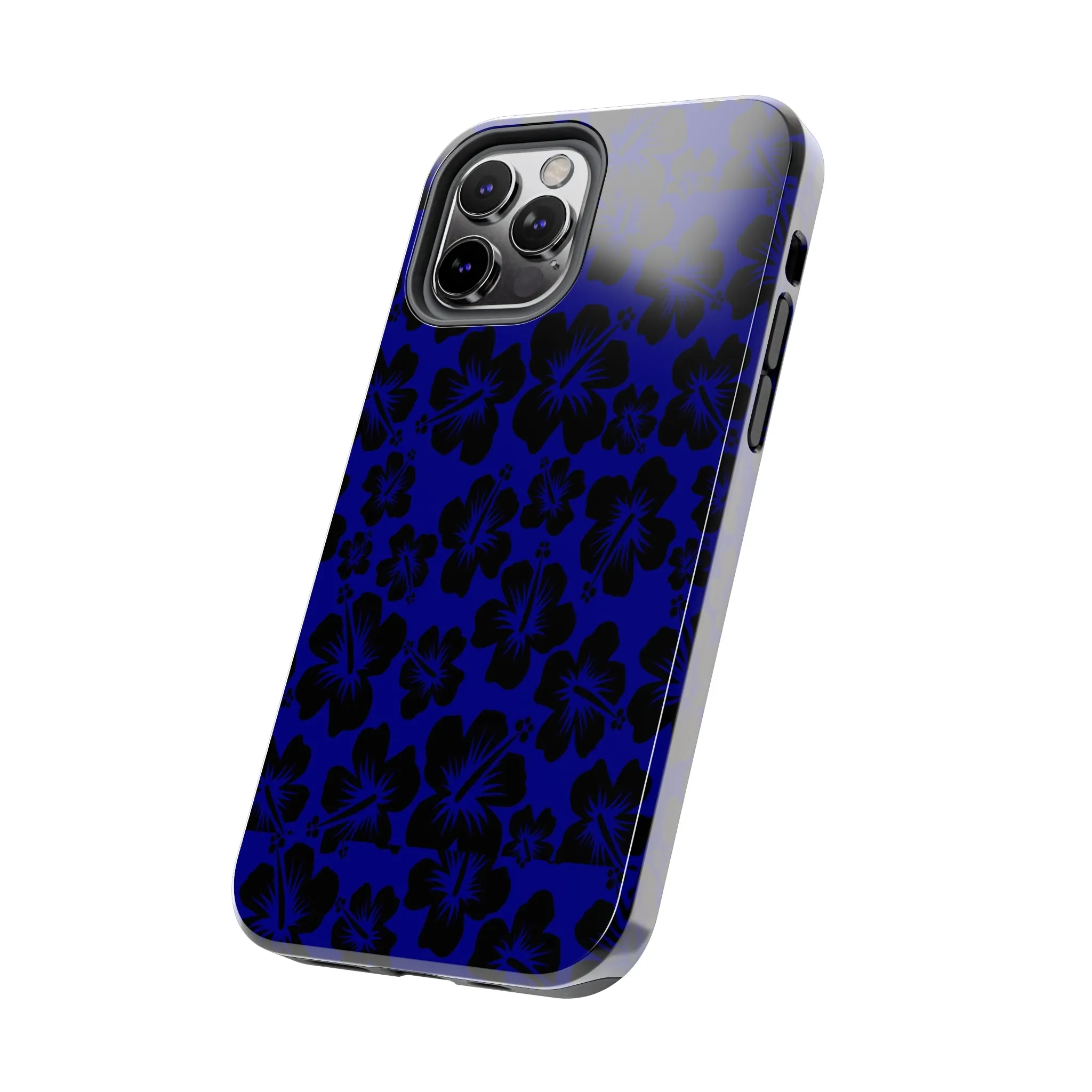 Black Hibiscus on Blue iPhone Tough Phone Cases