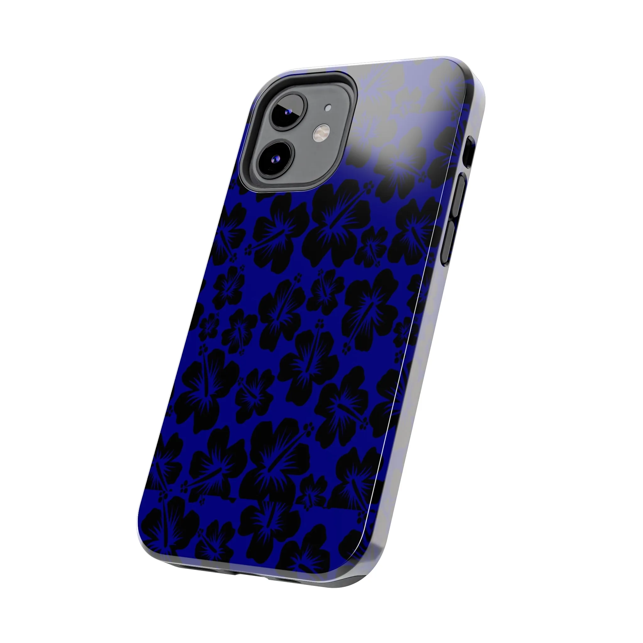 Black Hibiscus on Blue iPhone Tough Phone Cases