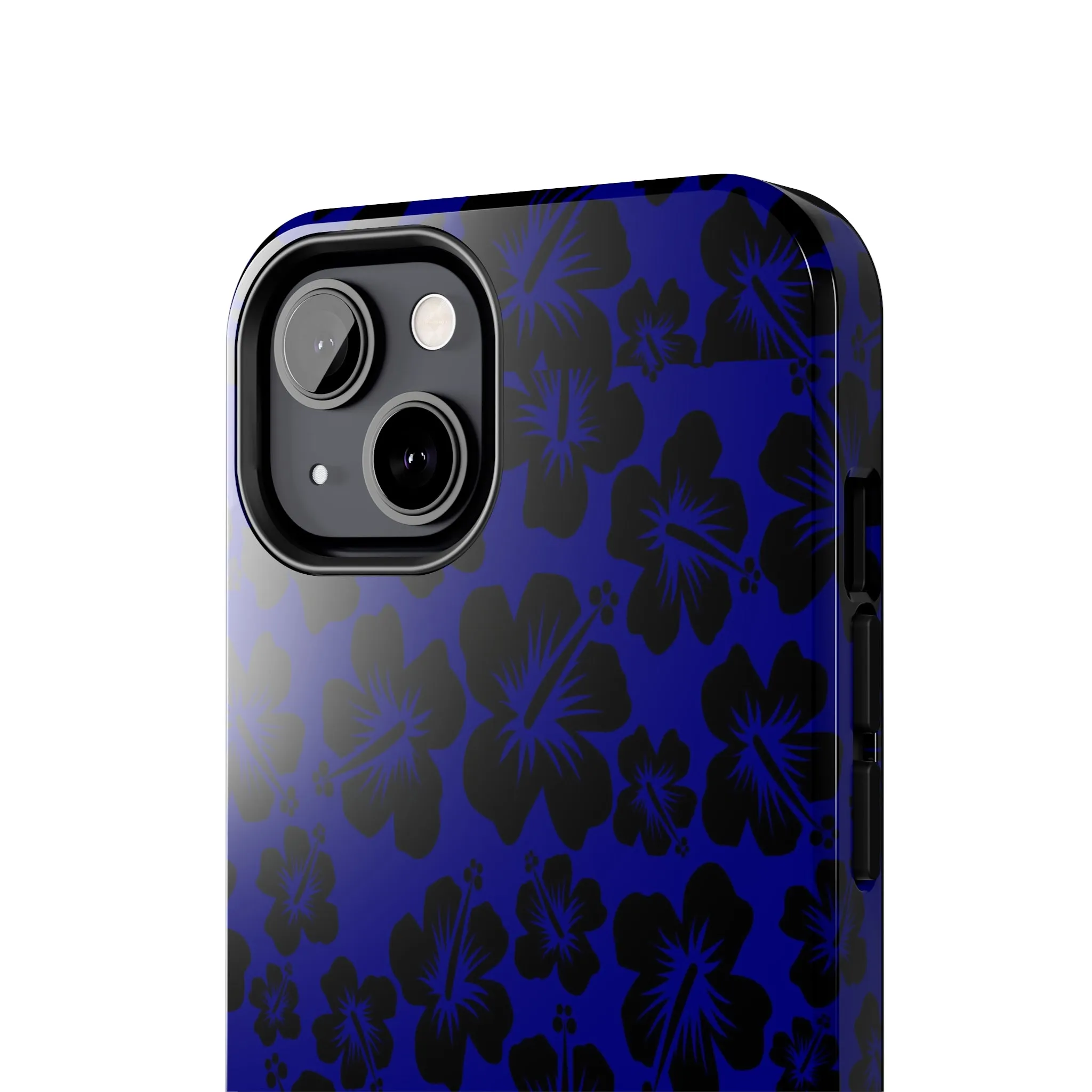 Black Hibiscus on Blue iPhone Tough Phone Cases