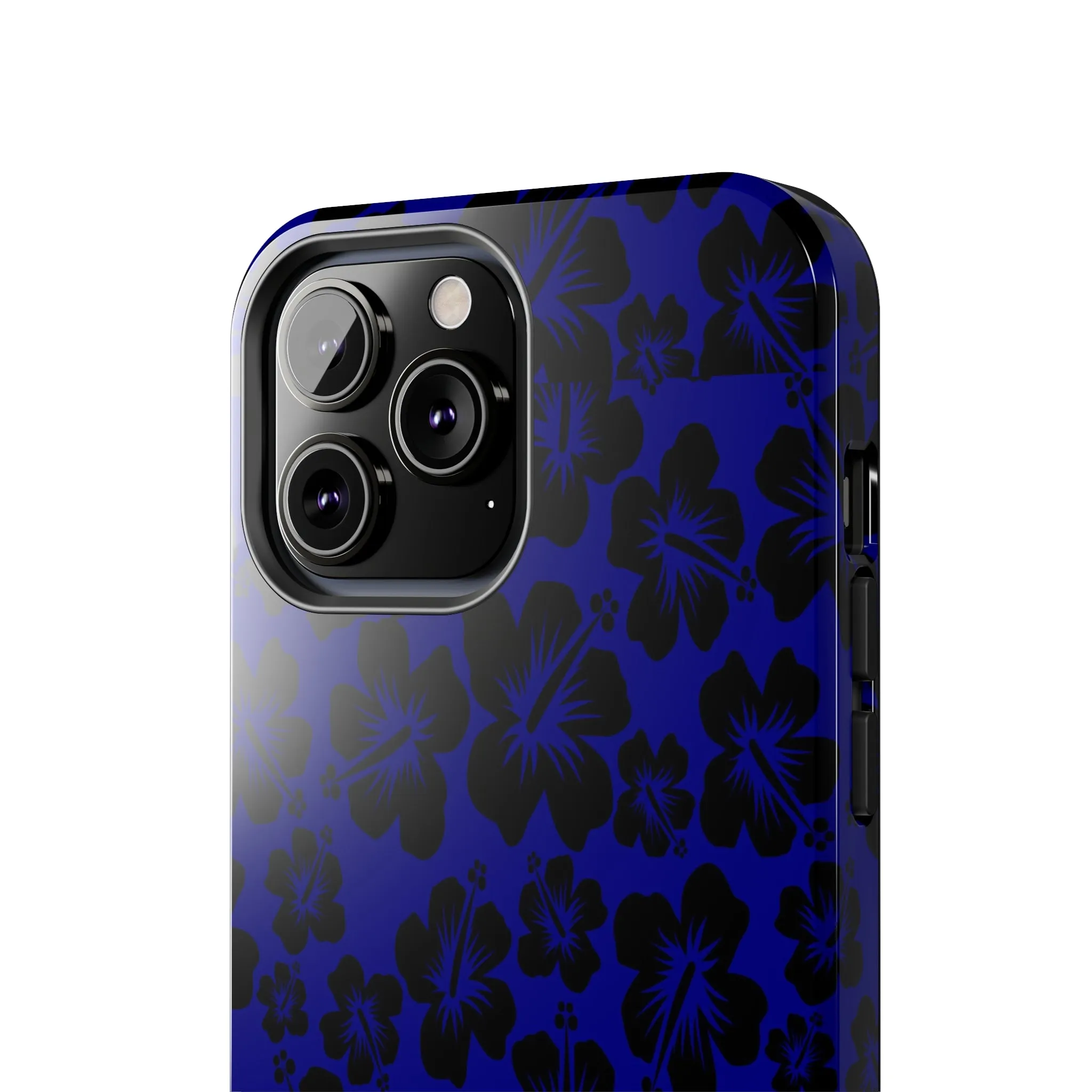 Black Hibiscus on Blue iPhone Tough Phone Cases