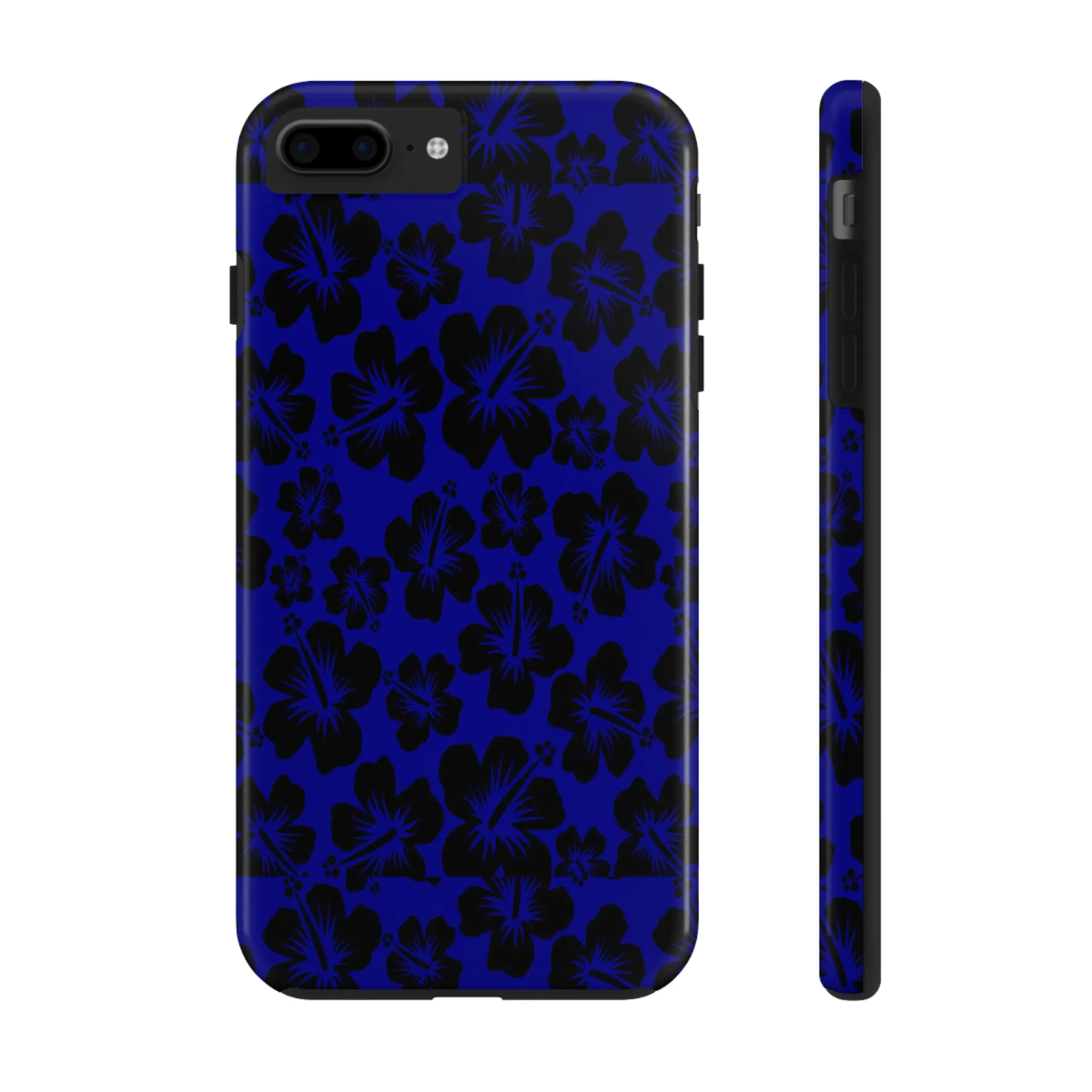 Black Hibiscus on Blue iPhone Tough Phone Cases