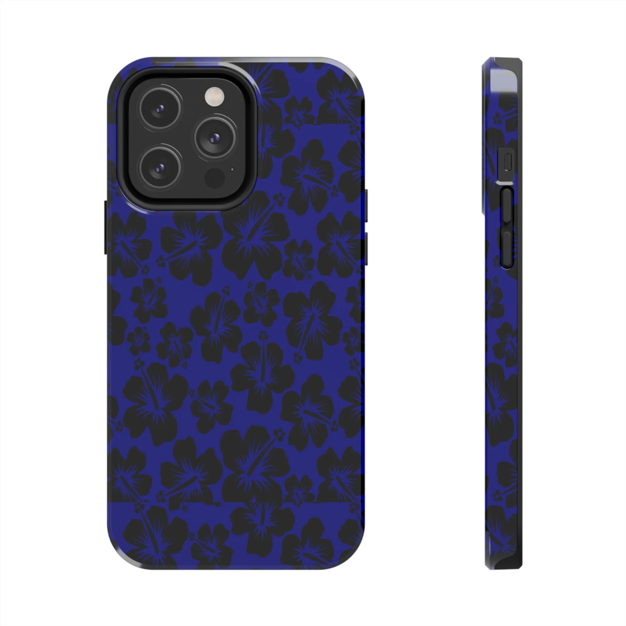 Black Hibiscus on Blue iPhone Tough Phone Cases