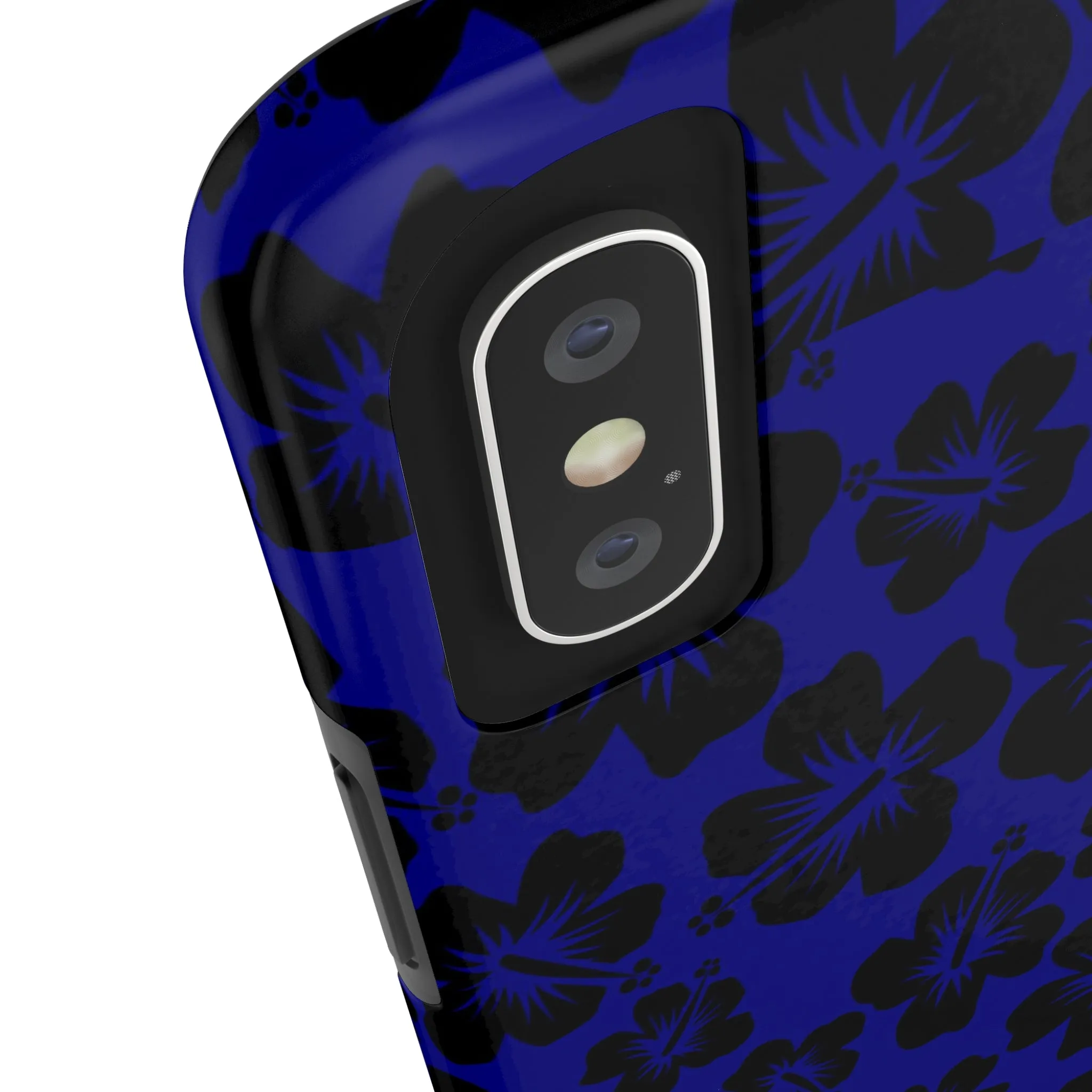 Black Hibiscus on Blue iPhone Tough Phone Cases