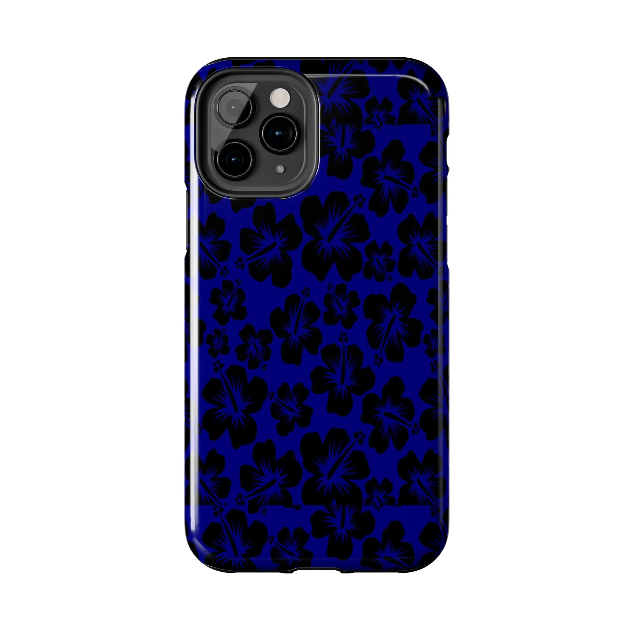 Black Hibiscus on Blue iPhone Tough Phone Cases