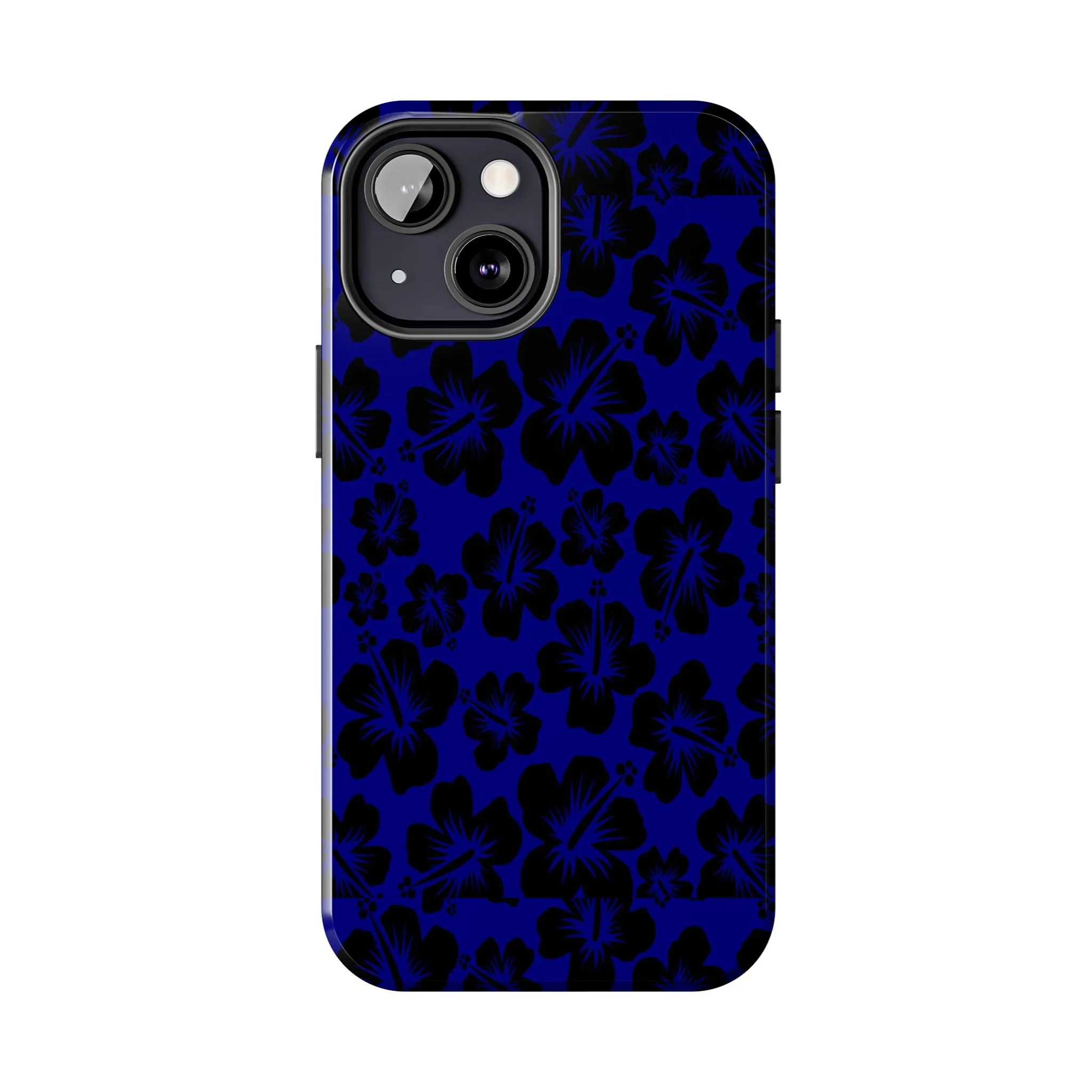 Black Hibiscus on Blue iPhone Tough Phone Cases