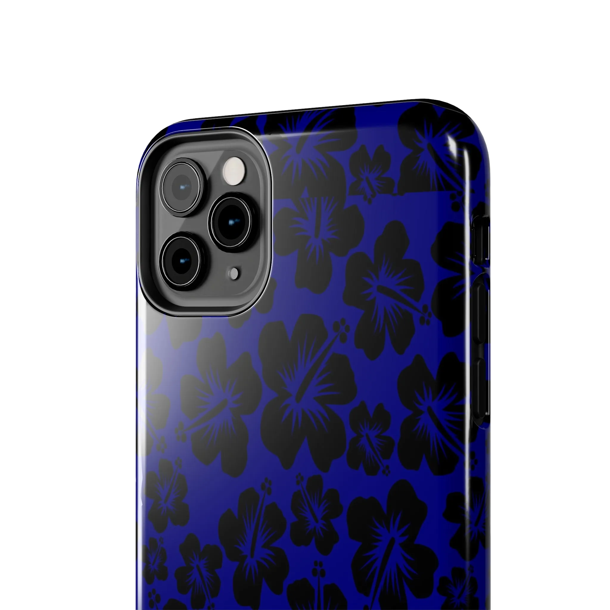 Black Hibiscus on Blue iPhone Tough Phone Cases