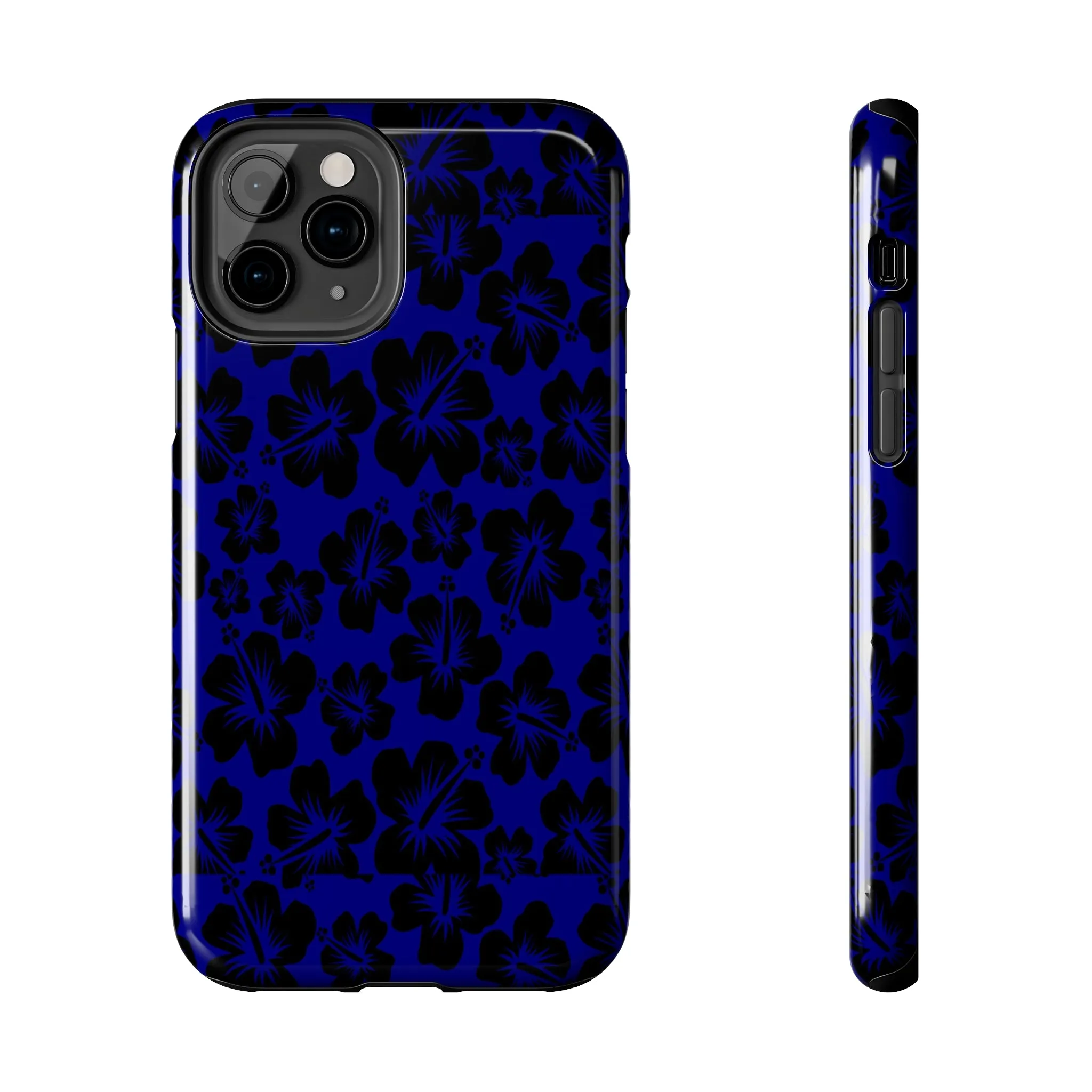 Black Hibiscus on Blue iPhone Tough Phone Cases