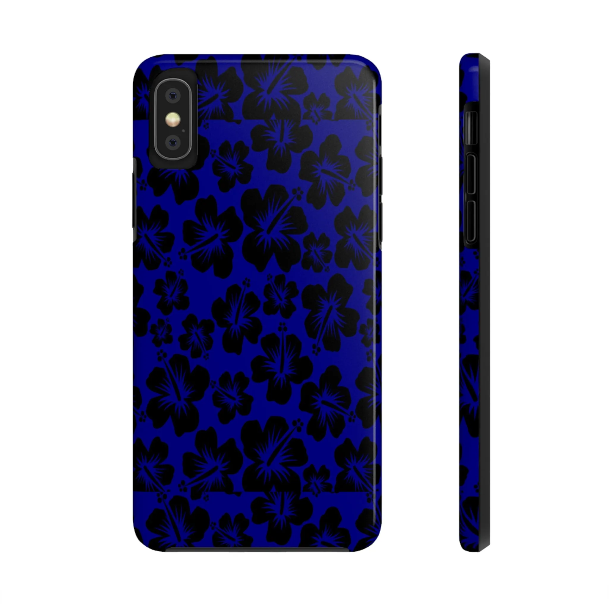 Black Hibiscus on Blue iPhone Tough Phone Cases