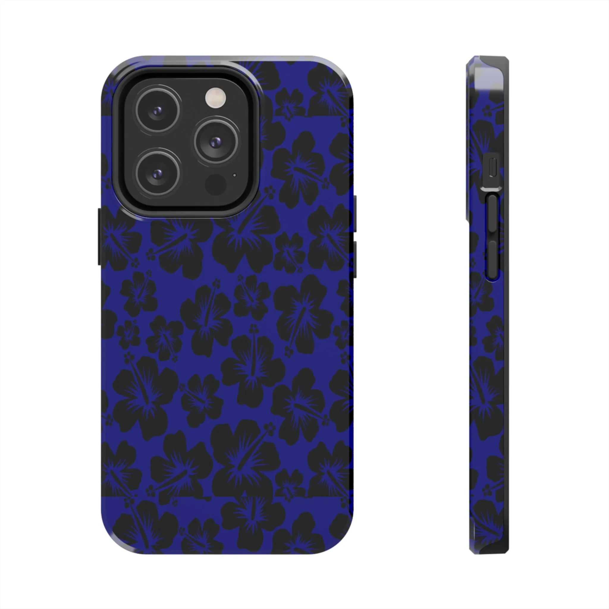 Black Hibiscus on Blue iPhone Tough Phone Cases