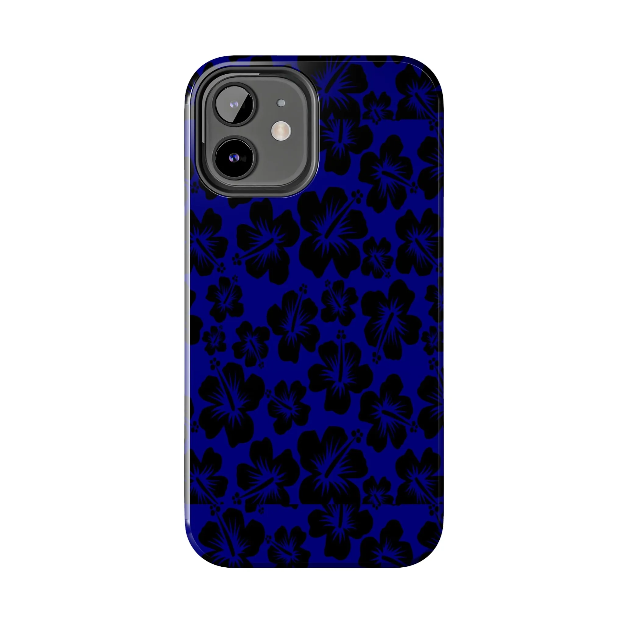 Black Hibiscus on Blue iPhone Tough Phone Cases