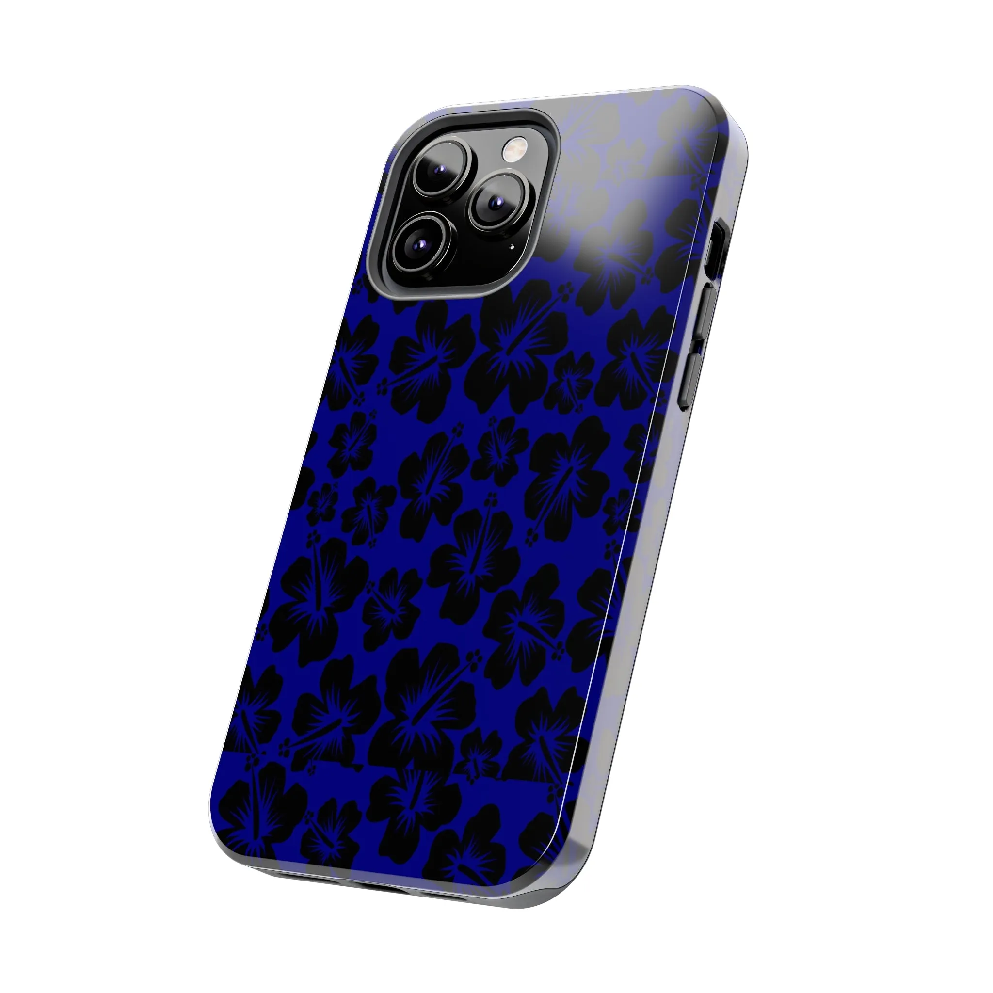 Black Hibiscus on Blue iPhone Tough Phone Cases