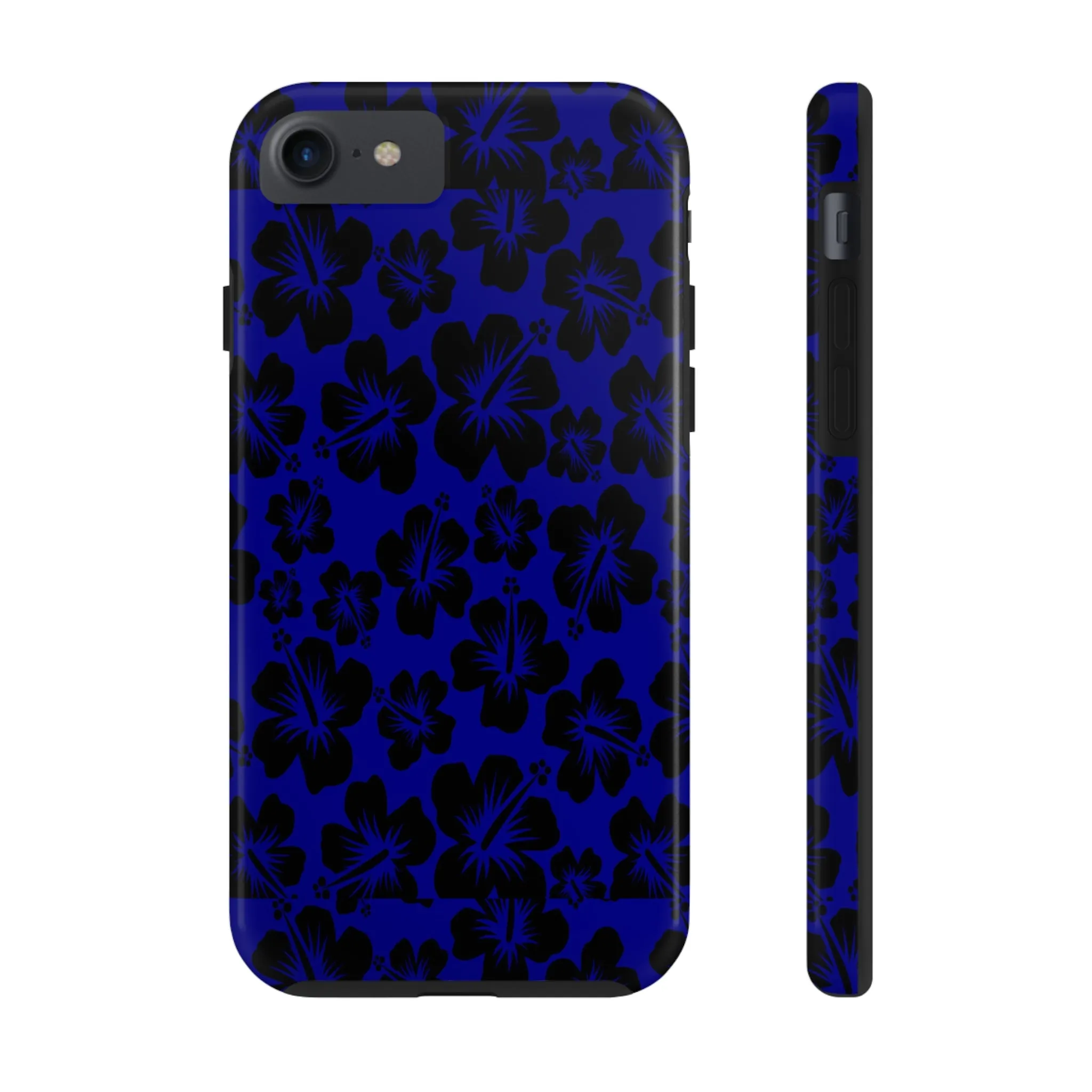 Black Hibiscus on Blue iPhone Tough Phone Cases