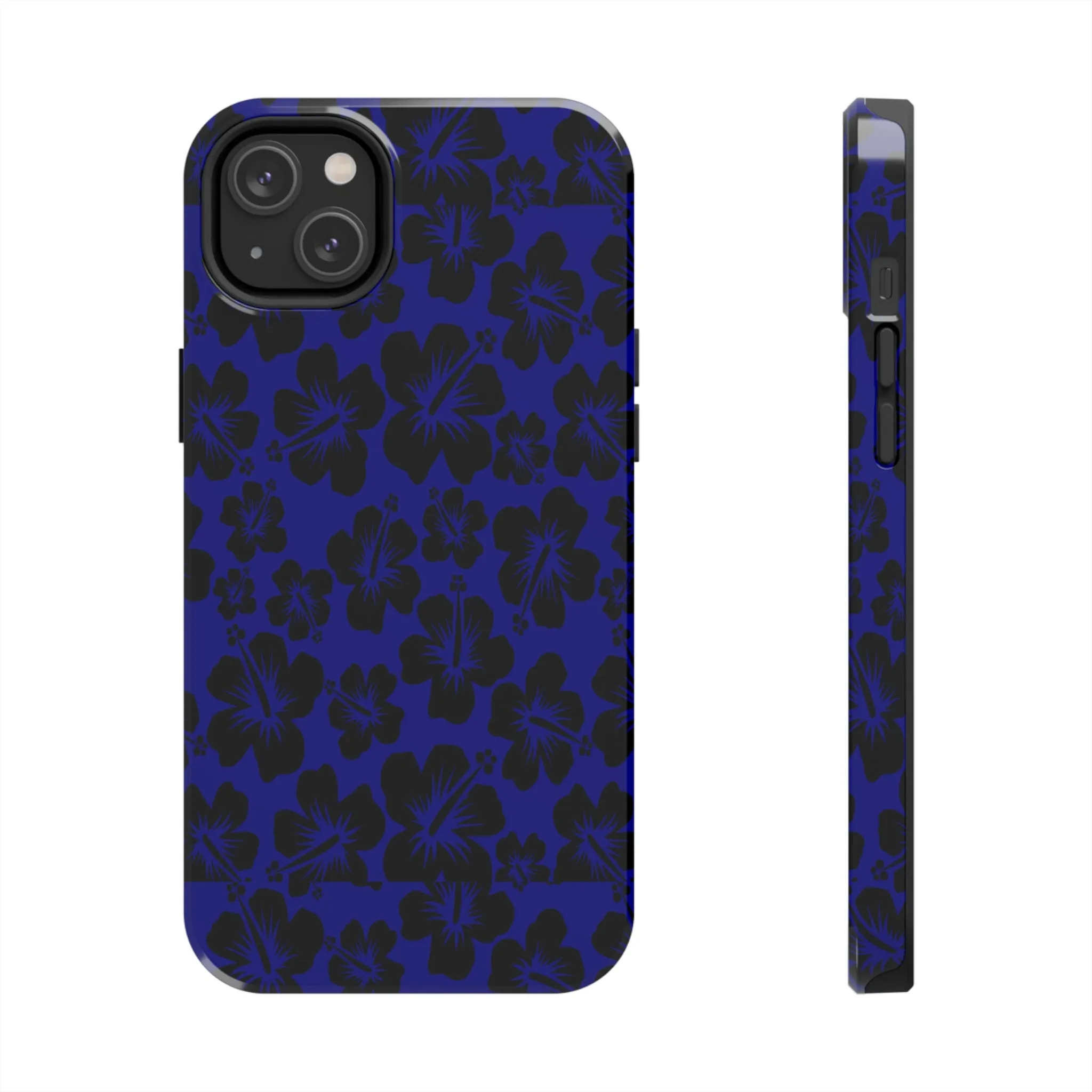 Black Hibiscus on Blue iPhone Tough Phone Cases