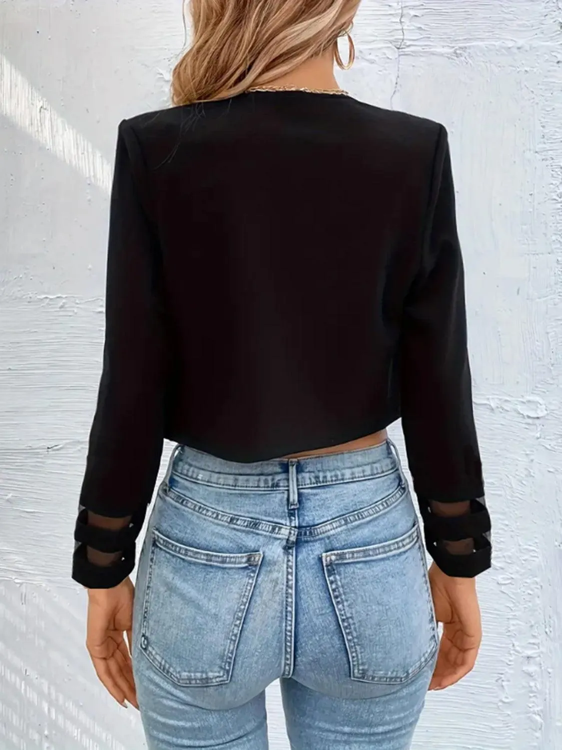 Black Jacket Open Front Long Sleeve Cropped Basic Outwear