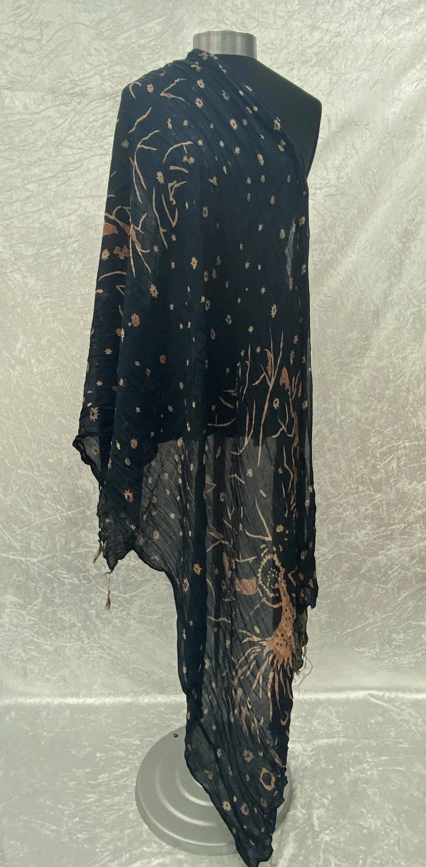 Black/Amber Star Abstract  - Poly/Viscose Blend Ethnic Scarf (DEFECT)