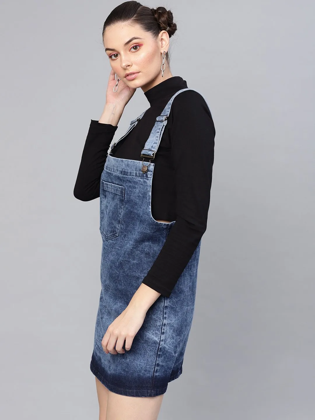 Blue Denim Washed Pinafore Dress