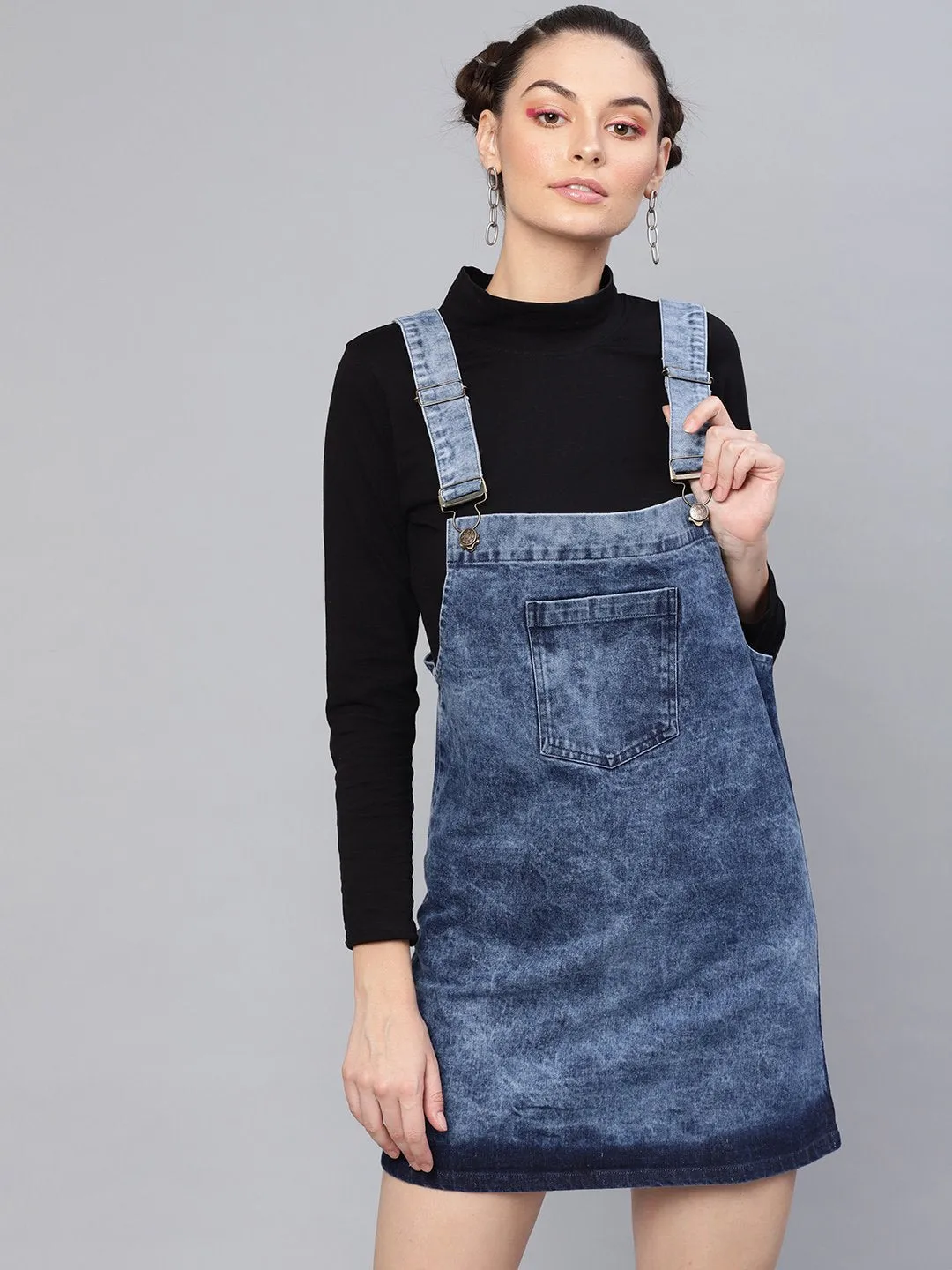 Blue Denim Washed Pinafore Dress