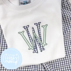 Boy Shirt - Applique Stacked Monogram in Navy & Green