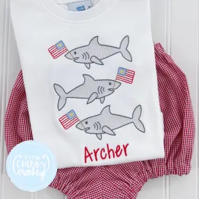 Boy Shirt -  Patriotic Shark Trio