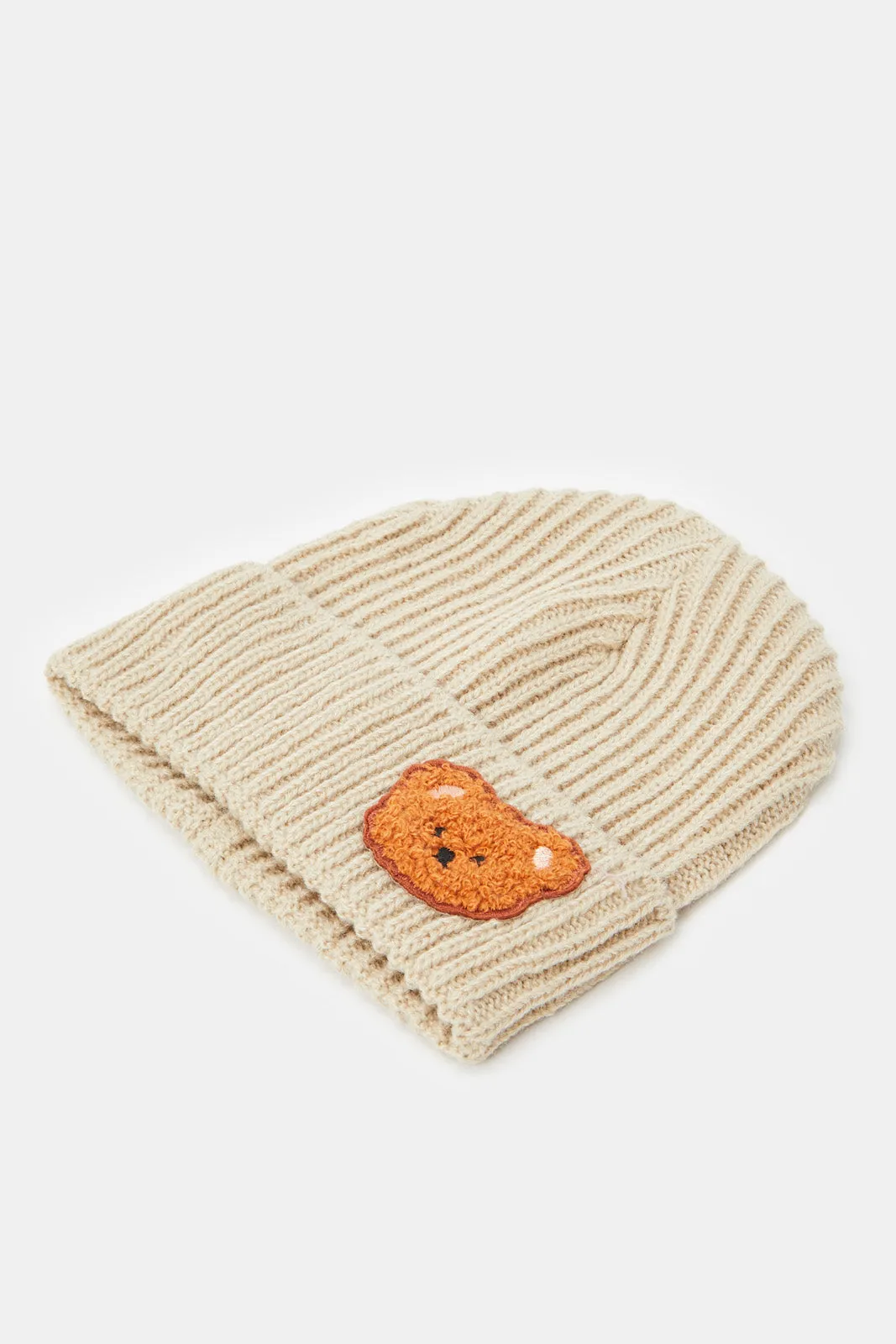 Boys Beige And Black Knitted Cap Set (Pack of 2)