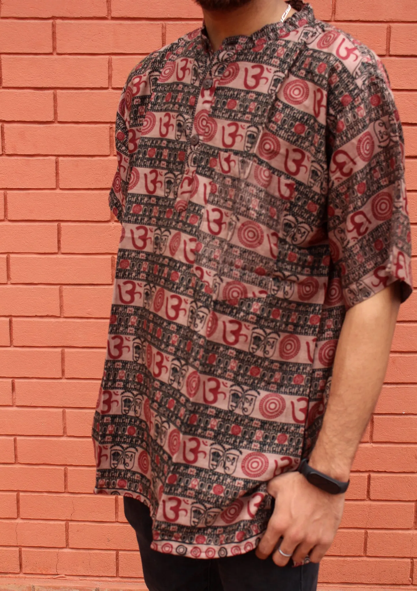 Brown Cotton Om Prayer Shirt/ Yoga Shirt