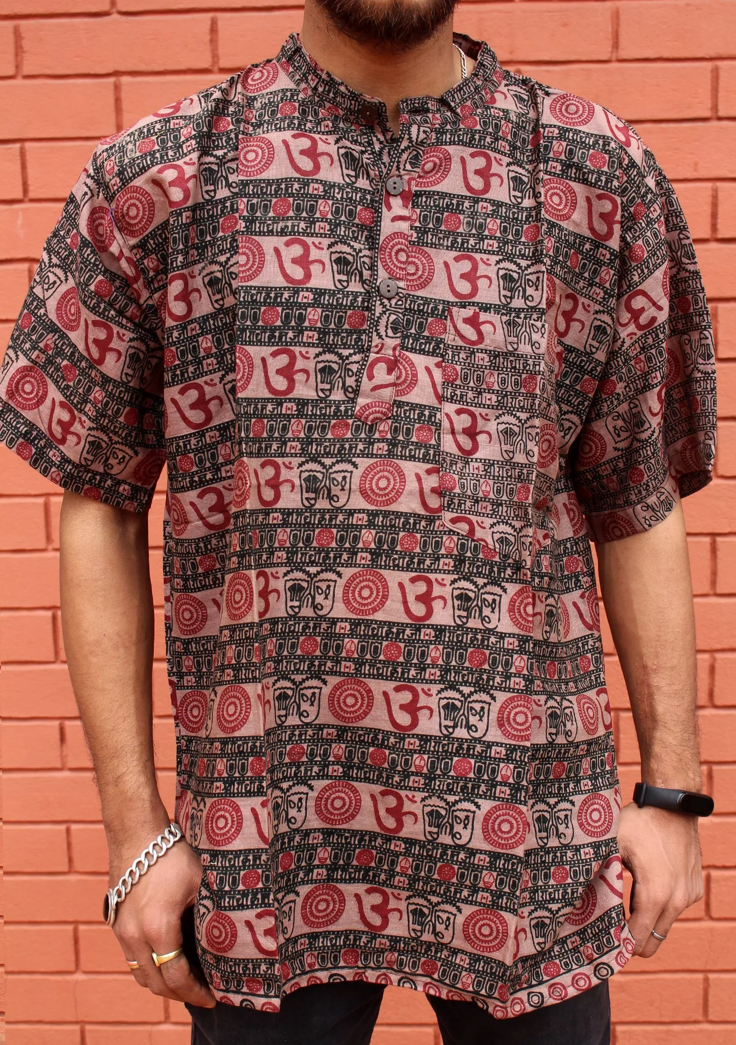 Brown Cotton Om Prayer Shirt/ Yoga Shirt