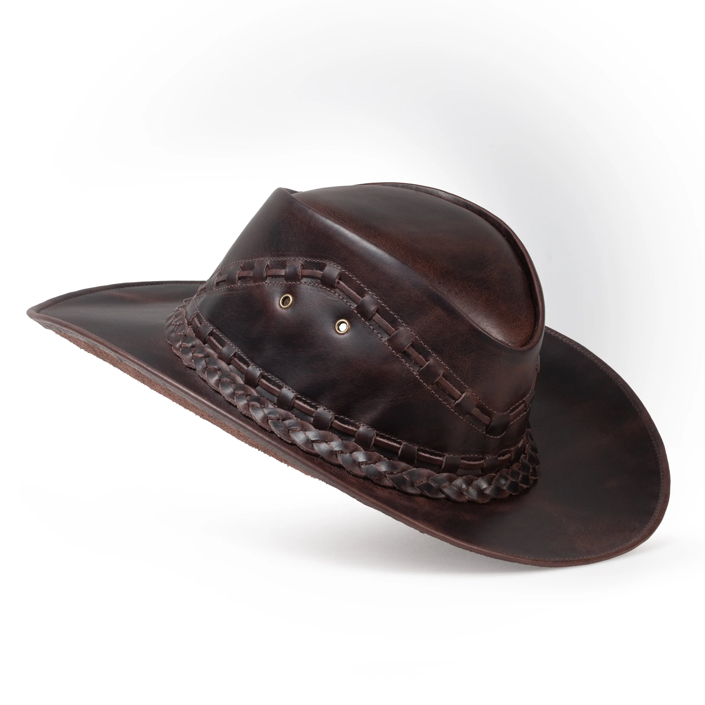 Brunello's Western Leather Hat in Tobacco Fossil