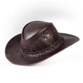 Brunello's Western Leather Hat in Tobacco Fossil