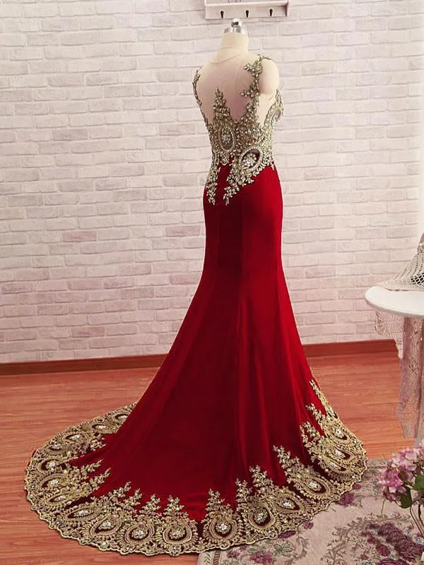 Burgundy Mermaid Beads Lace Appliques Chiffon Long Prom Dress, Burgundy Mermaid Formal Dress, Evening Dress