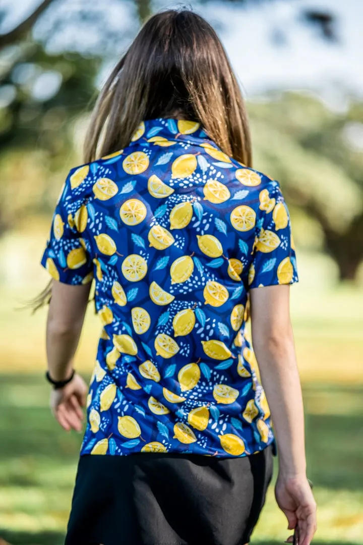 CA Ladies Funky Golf Shirt | Navy Lemon Zest