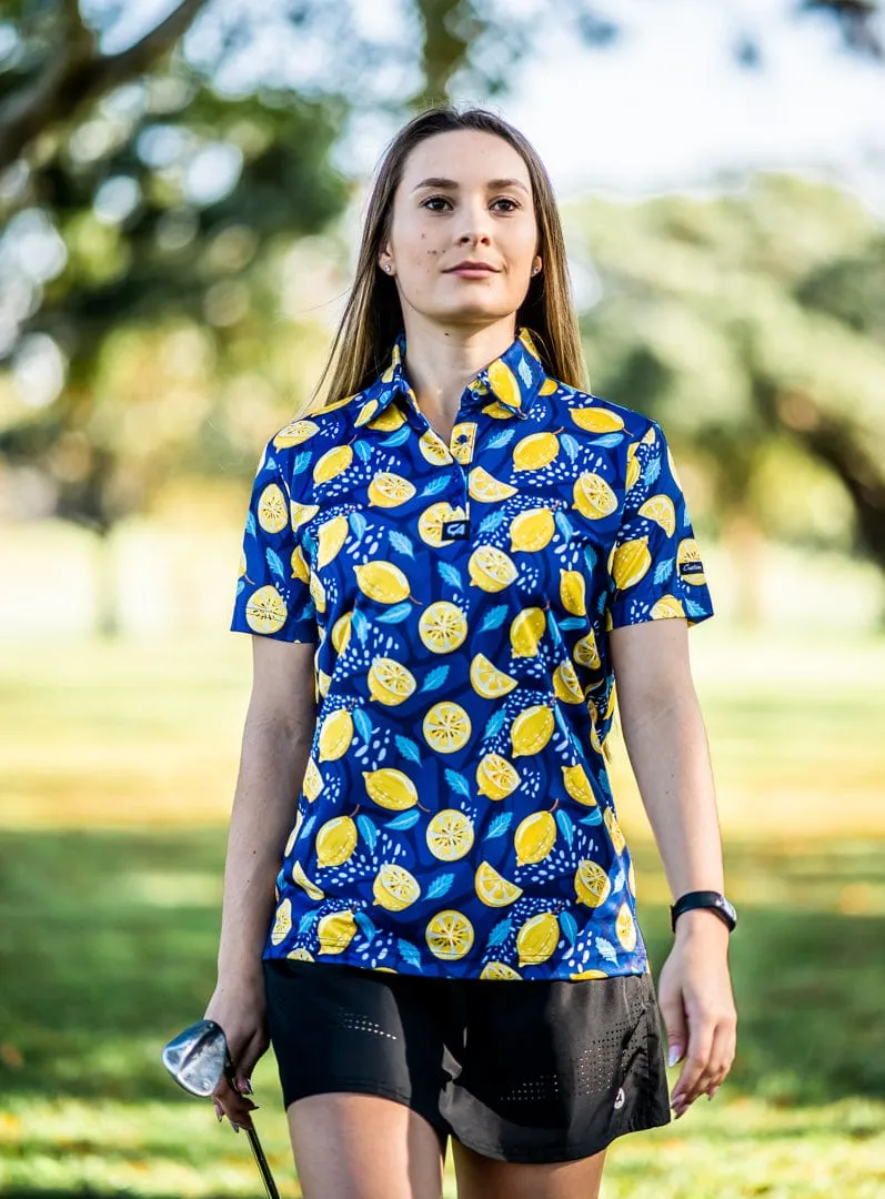 CA Ladies Funky Golf Shirt | Navy Lemon Zest