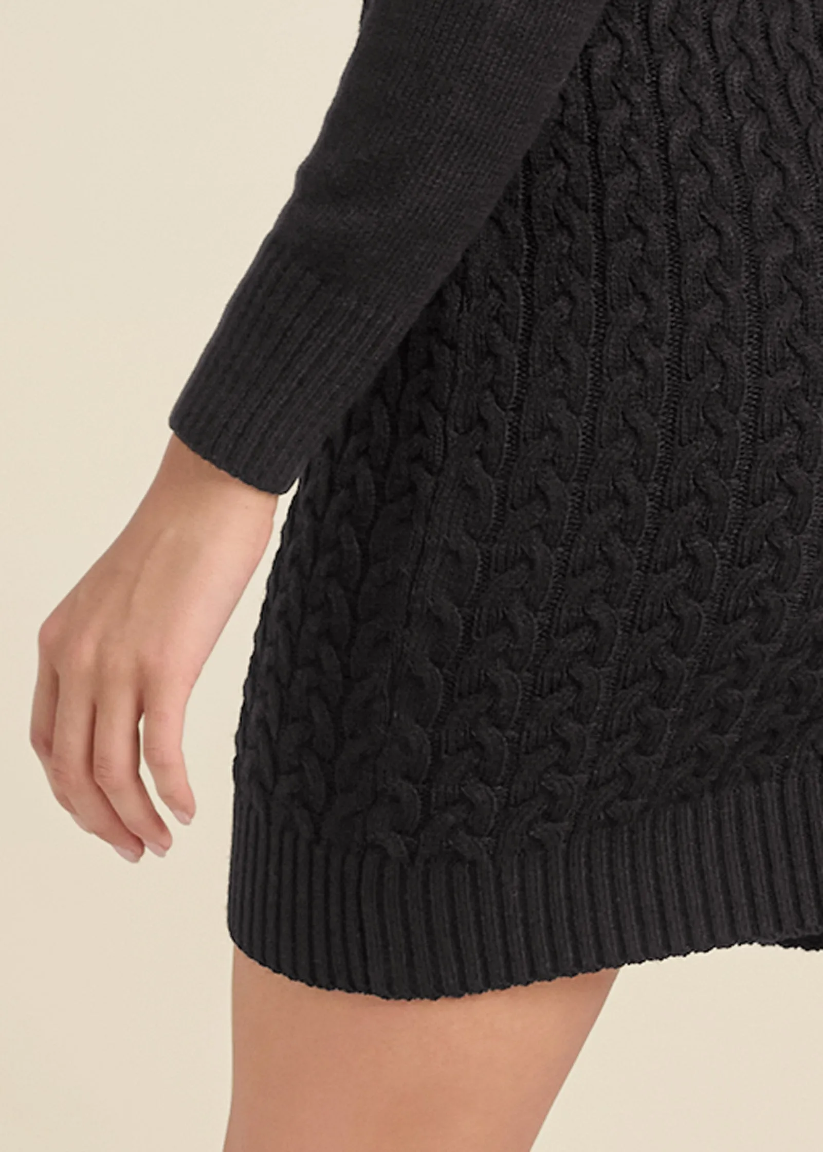 Cable Knit Sweater Dress - Black