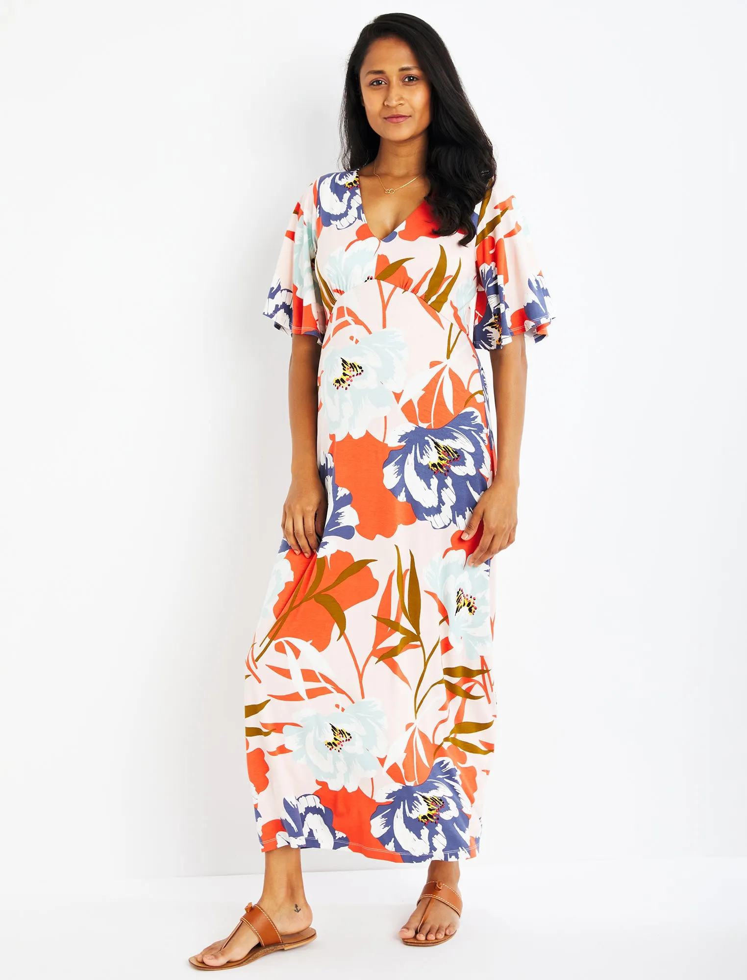 Caftan Maternity Dress in Coral Floral