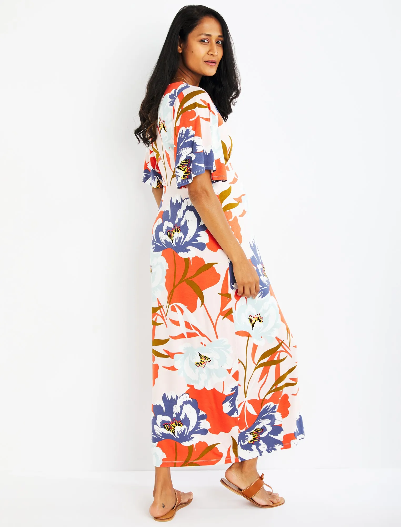 Caftan Maternity Dress in Coral Floral