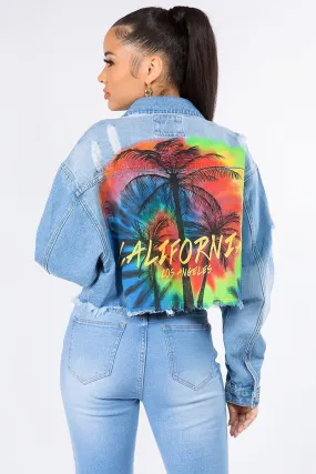 California Painting Cropped Denim Jacket