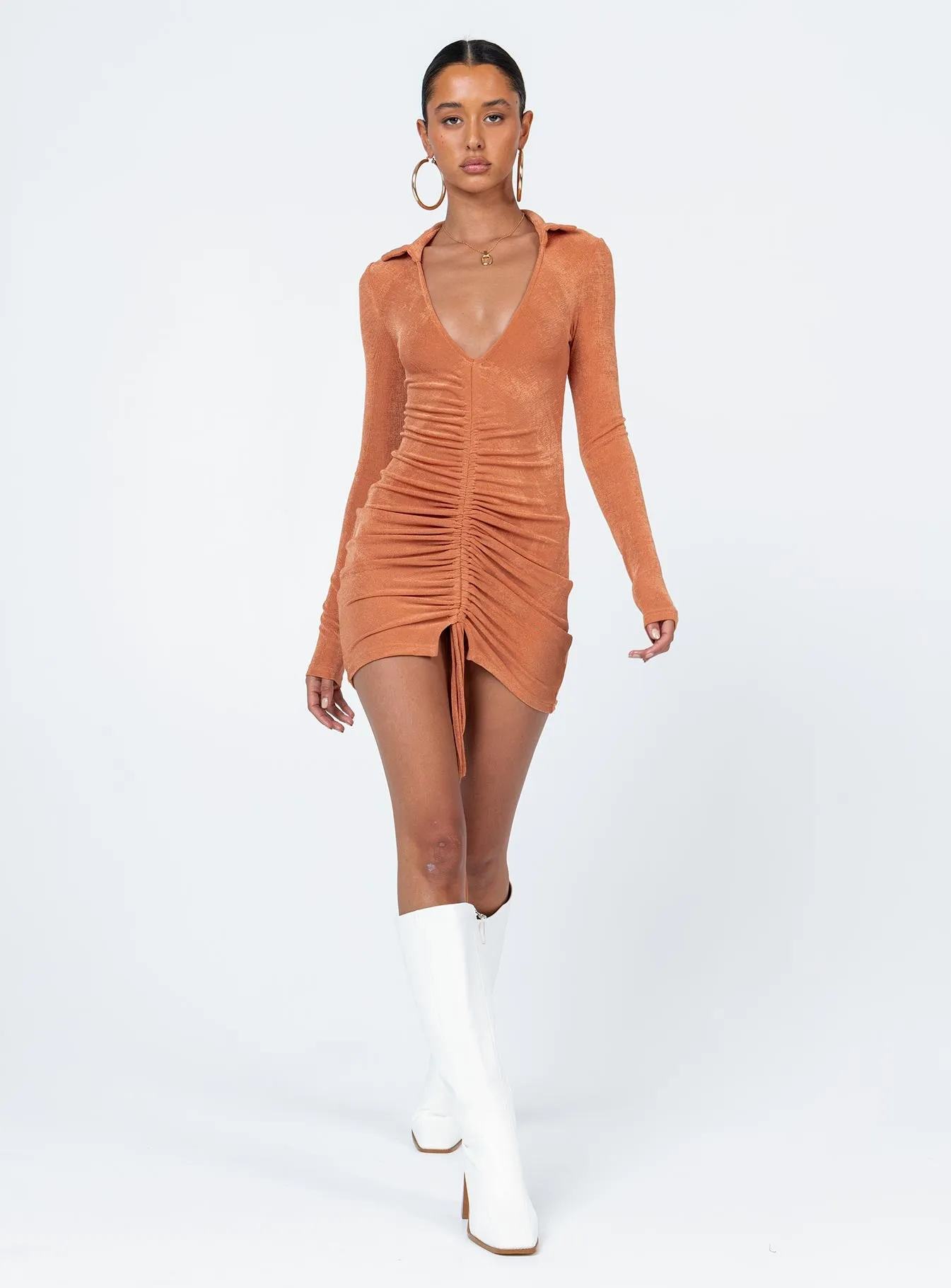 Carley Long Sleeve Mini Dress Orange