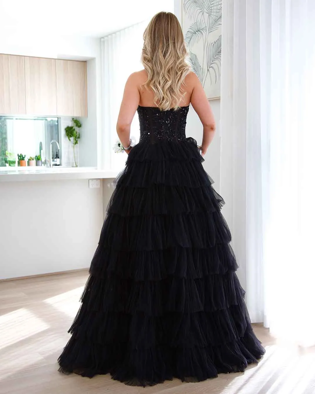 Celeste Layered Strapless Gown - Black