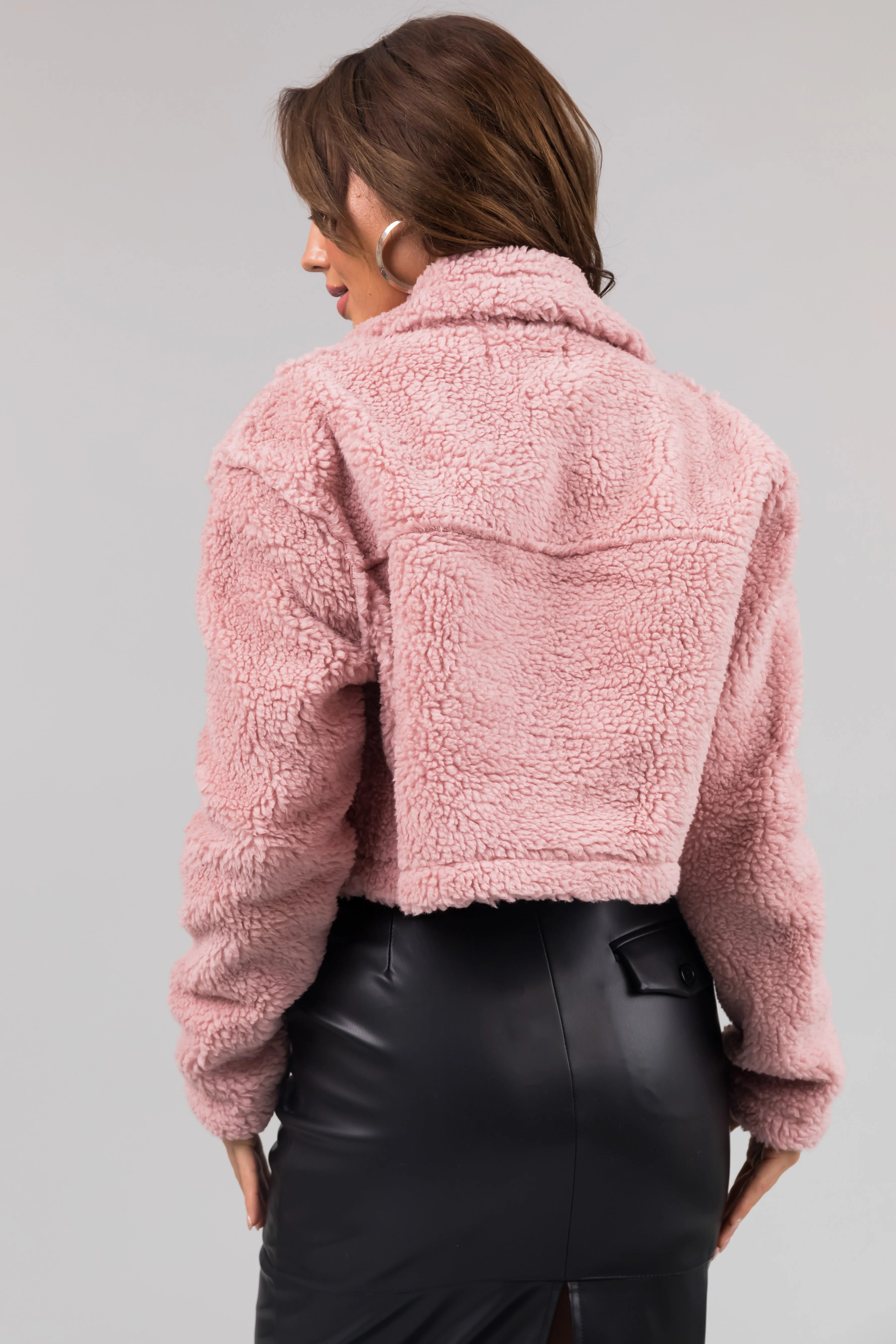 Cherry Blossom Faux Fur Button Cropped Jacket