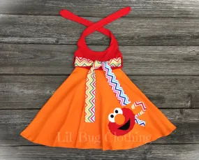 Chevron Rainbow Elmo Comfy Knit Birthday Dress