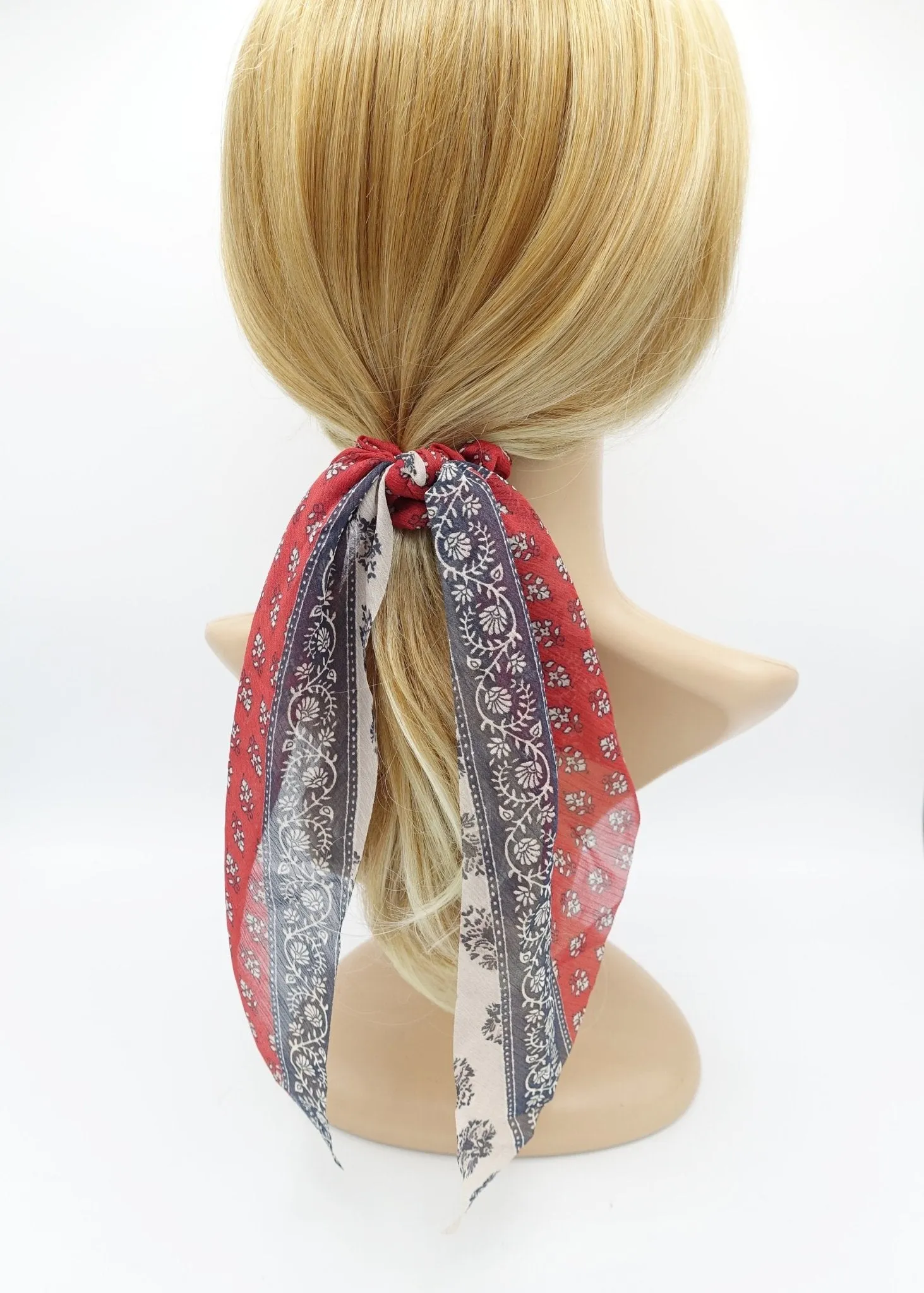 chiffon floral paisley scrunchies tail knotted hair tie for women