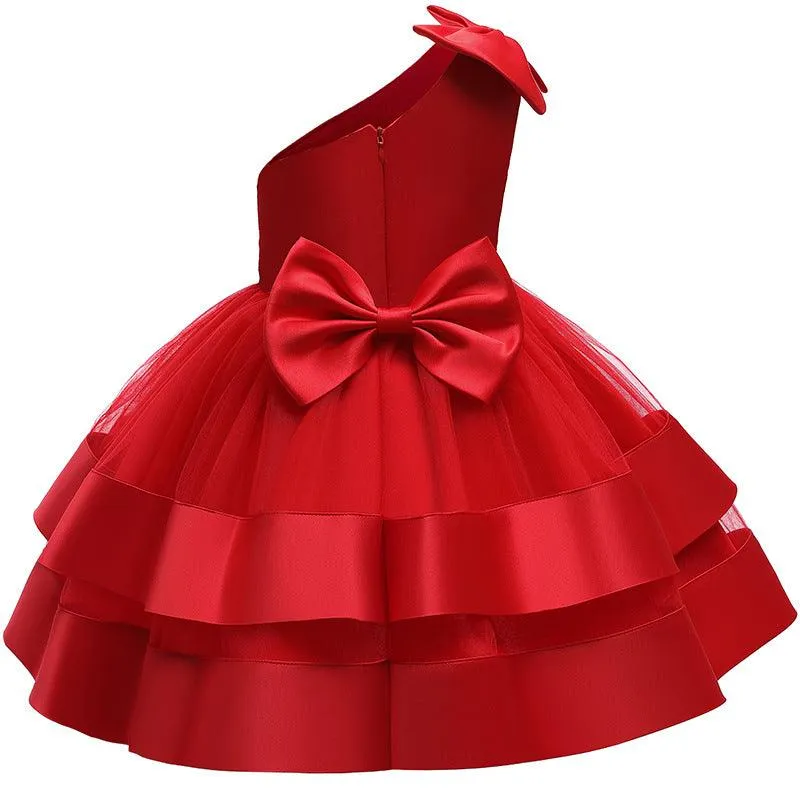 Children's dress with sloping shoulder design