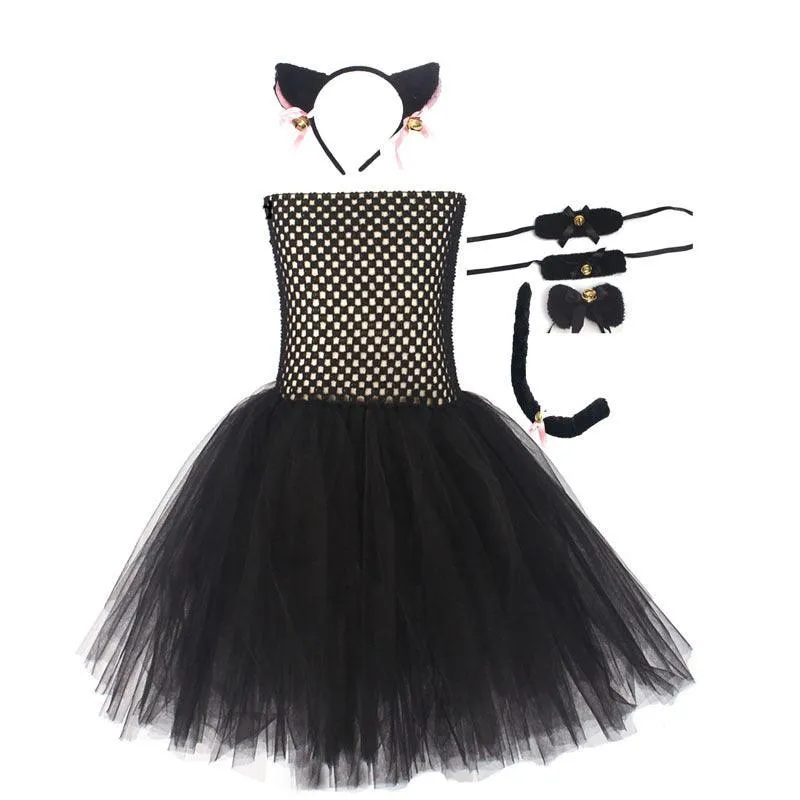 Children's Halloween cosplay costumes Girls' Fashion Mesh Strap Princess Skirt Noble and elegant princess dress Sweet Lace Tulle Dress