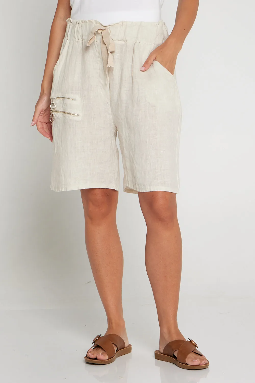 Cielo Linen Shorts - Beige