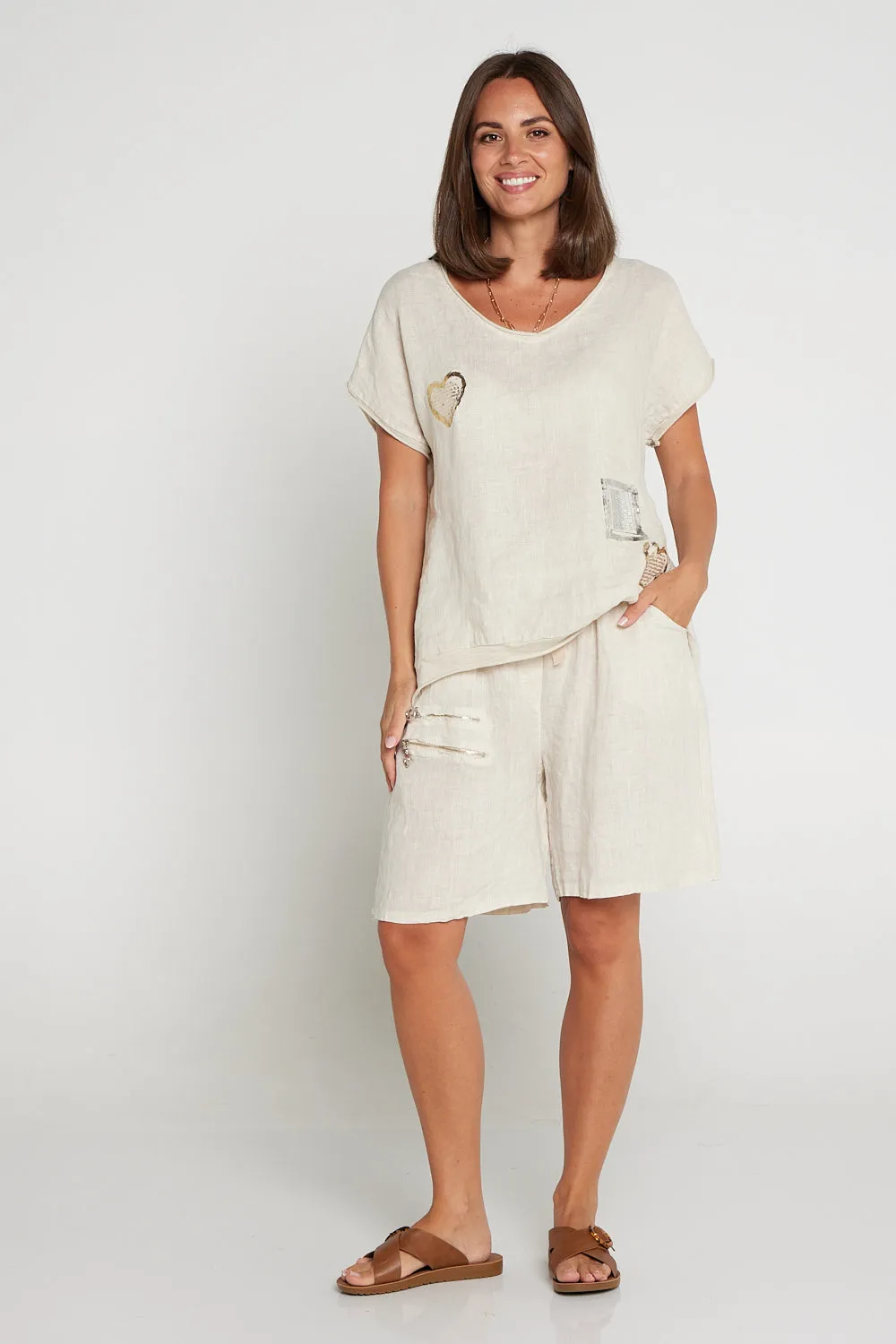 Cielo Linen Shorts - Beige